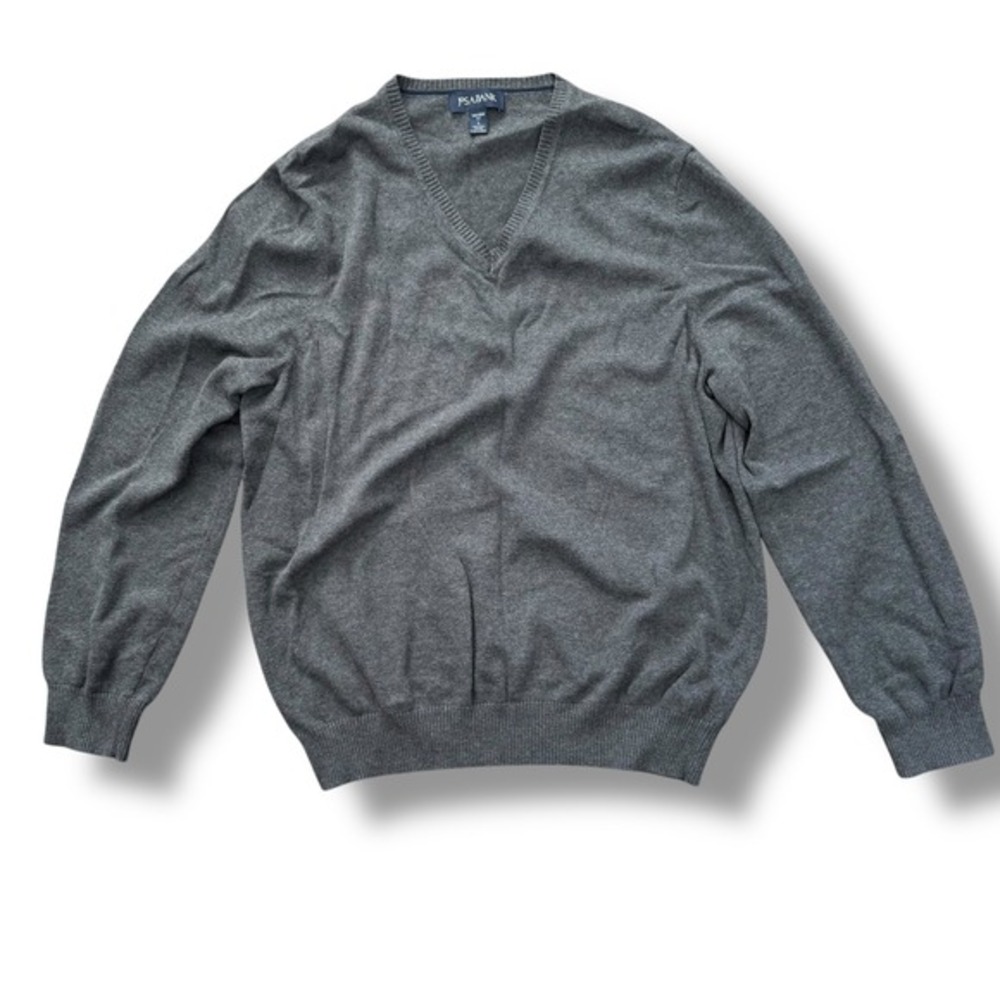 Jos A Bank Pima Cotton V-Neck Sweater L Gray Tailored Fit Classic Knit